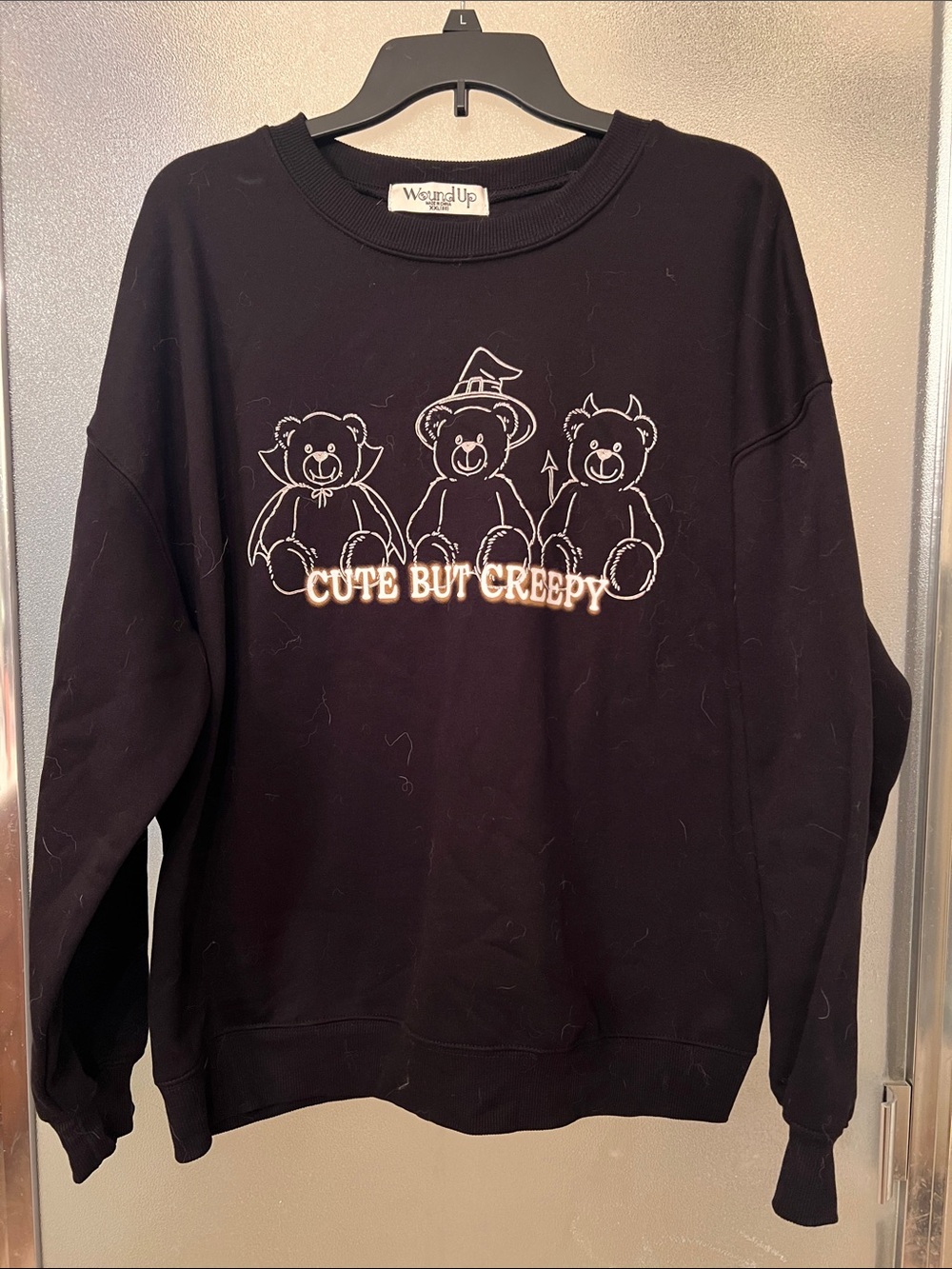 Wound Up Black 'Cute But Creepy' Bear Graphic oversized Sweatshirt